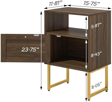 Rattan Bedside Table, Farmhouse Wood Nightstand with Storage Drawer and Open Shelf Small Bedside Cabinet for Bedroom,Living Room,Office Walnut Brown