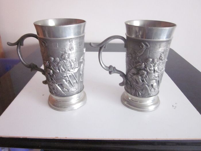 Vintage Pair of Reid Zinn Germany Pewter Stein