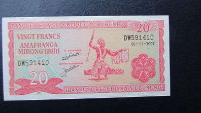 Burundi 2007.20 Francs.Uncirculated Banknote.