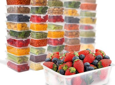 Clear Plastic Food Takeaway Containers 30 Pack, BPA Free Fridge Organisers Heavy Duty Plastic Containers with Airtight Lids, Reusable Meal Prep Stackable Lunch Boxes | Microwave Freezer MULTIPLE SIZES AVAILABLE (FREE POSTAGE)