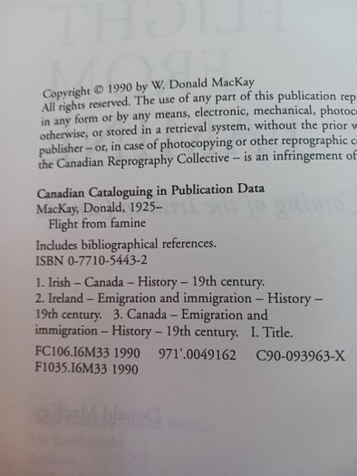 Flight From Famine/ The Coming of the Irish to Canada/ Donald MacKay