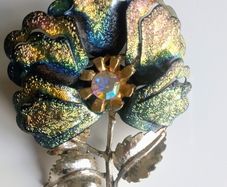 Vintage large heavy flower statement brooch metallic petals pin 22.4g