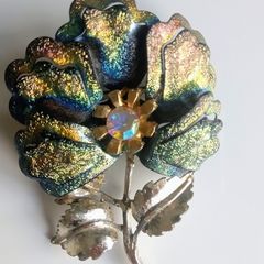 Vintage large heavy flower statement brooch metallic petals pin 22.4g