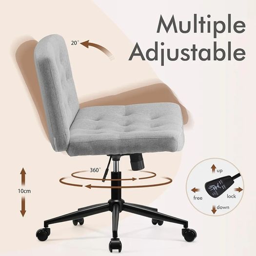 Mid-Back Cross-legged Desk Chair, Vanity Chair Dressing Table With Armless Seat for Home Office, Living Room, Bedroom(Grey)