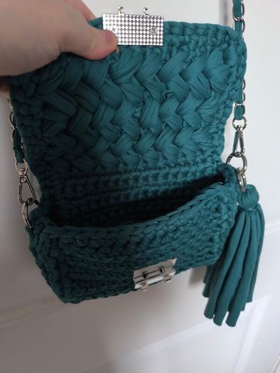 Handmade Crochet Crossbody Bag ,Bottle Green ,Emerald