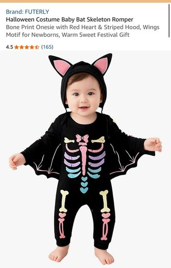 Baby bat skeleton romper costume