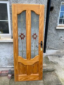 Solid Timber Front Door with Decorative Glass - Door 1