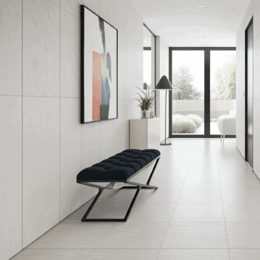 Metal frame bench with velvet seat