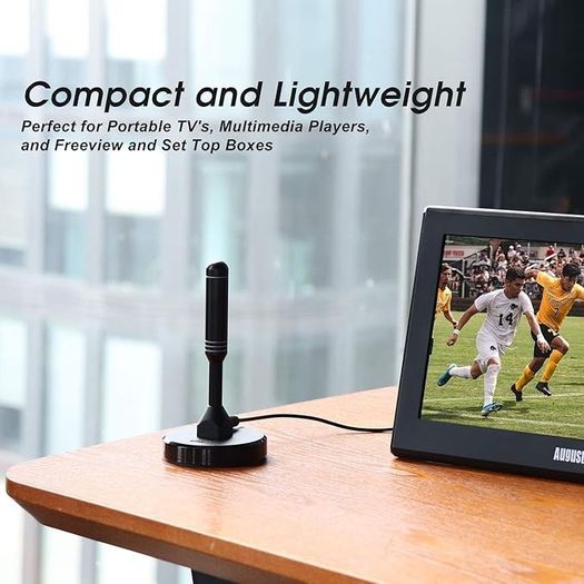 August DTA240 HD High Gain Freeview TV Portable Indoor Outdoor Digital Antenna Tuner DXB T Television Dab Radio SD 4K Magnetic Black