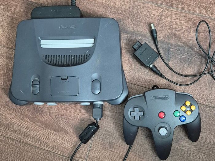 Nintendo 64 console with controller and cable
