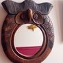 mid century hand carved hardwood owl mirror Image 7