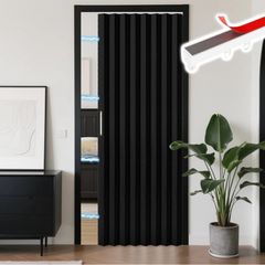 Blackout Accordion Style Magnetic Door Curtain Sets Included Tracks for Closet Pleated Folding Doorway Curtain Accordion Door Interior Room Divider Bedroom Bathroom