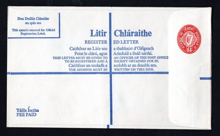 1980 Ireland 55p Registered envelope Size H (compensation on reserve IR7.20/IR50) Mint