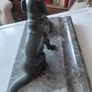 Antique desk inkwell with a seated dog on marble stand Image 8