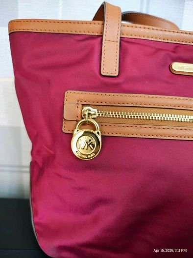 Michael Kors Burgundy Nylon & Leather Tote Bag