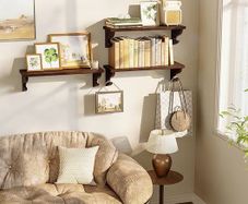 Set of 3, 43cm Wall Mounted Rustic Wood Floating Shelves for Small Spaces, Multi-Functional Storage & Organiser for Bedroom, Nursery, Living Room,Office(Walnut)