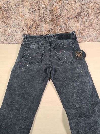 mens Siksilk jeans washed black bust knee riot denim Size Small W 30 L 34
