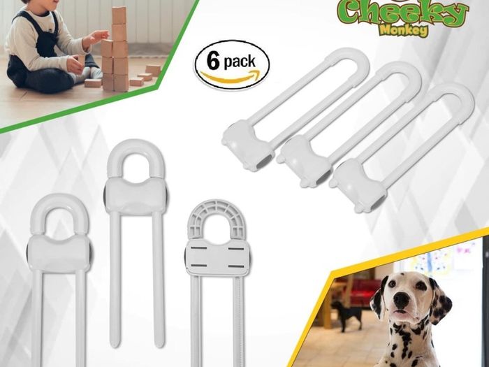 Cupboard Locks for Children & Baby Proofing for Both Cabinet Knobs and Cabinet Handles (6 Packs). U Shape Easy Slide Baby Drawer Safety Lock to Keep Your Child Safe