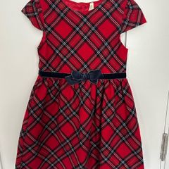 Elegant red plaid dress for a girl, 122cm, 6-7 years