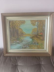 Vintage 70's Framed "Autumn Stream" Oil Painting