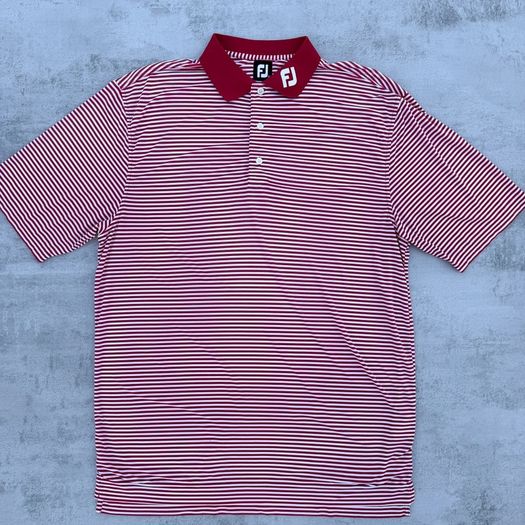 Red & White Striped Footjoy Golf Polo T-Shirt