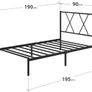 Bed 90 x 190 cm, Metal Frame with Headboard, Slatted Support, Under-Bed Storage, Black Image 2