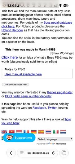 vintage boss ps-2 1988 pitch shifter delay