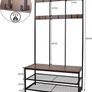 Large Coat Rack Stand Industrial Coat Stand with Hooks and Shoe Bench Clothes Hat Rack Shelf Metal Frame for Bedroom Living Room Hallway with 12 Hooks Image 3