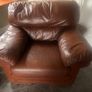 1 & 2 seater brown leather couch Image 2