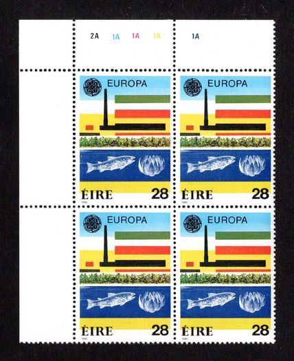 1986 Ireland 28p Europa Environmental Protection Commemorative Stamps Plate Block 1A1A1A1A1A Mint Never Hinged (MNH)