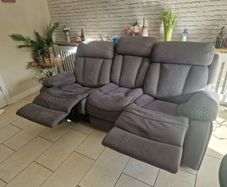 Recliner 3 Seater Sofa Soft Fabric Grey