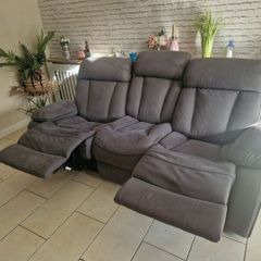 Recliner 3 Seater Sofa Soft Fabric Grey