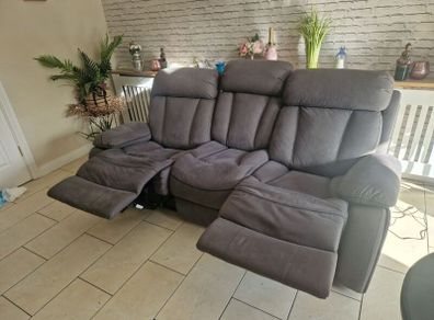 Recliner 3 Seater Sofa Soft Fabric Grey