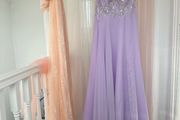 Light Purple Halter Beaded Sequin Long Gown