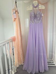 Light Purple Halter Beaded Sequin Long Gown