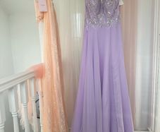 Light Purple Halter Beaded Sequin Long Gown