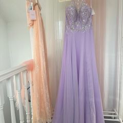 Light Purple Halter Beaded Sequin Long Gown