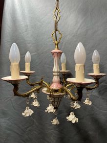 FLASH SALE ! Was 350 Now 250 ! Lovely Spanish Antique Bronze and Ceramic Chandlier.