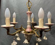 FLASH SALE ! Was 350 Now 250 ! Lovely Spanish Antique Bronze and Ceramic Chandlier.