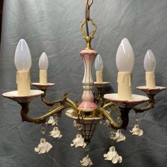 FLASH SALE ! Was 350 Now 250 ! Lovely Spanish Antique Bronze and Ceramic Chandlier.