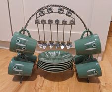 18 Piece Vintage Palissy Ceramic Kon Tiki Tea Set Made in England