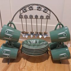 18 Piece Vintage Palissy Ceramic Kon Tiki Tea Set Made in England