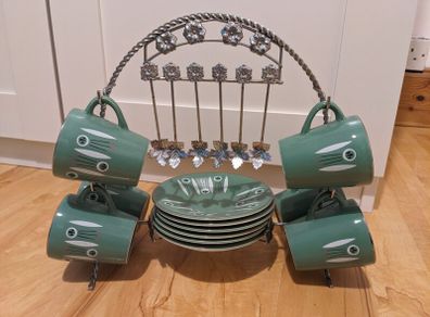 18 Piece Vintage Palissy Ceramic Kon Tiki Tea Set Made in England