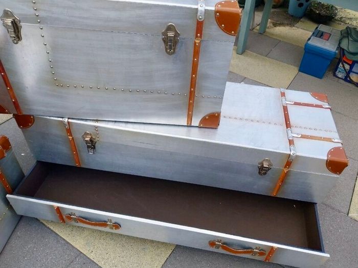 Steamer Trunks x 4 Aluminium & leather.