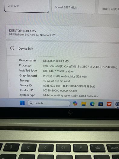HP elitebook i5 pro 8/256 windows 11