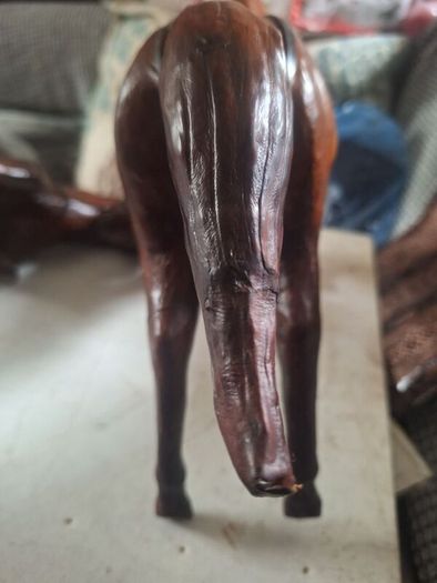 Vintage 1950s/60s Carved Wood wrapped in leather horses
