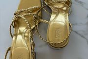 Zara Gold Braided Strap Block Heels Size 5
