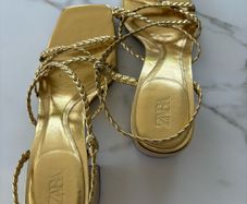Zara Gold Braided Strap Block Heels Size 5