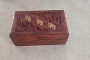 Small Charming Hand Carved Rosewood Box Instracted W / Brass Elephants Used.