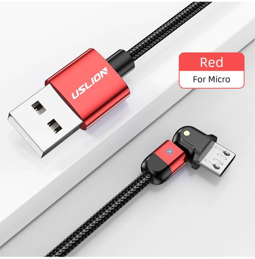 USLION 2M Micro USB QC 3.0-2.0 3A 180 Rotate+LED Cable Fast Charging & Data Sync Nylon Braided Cable (Brand New/Warranty)